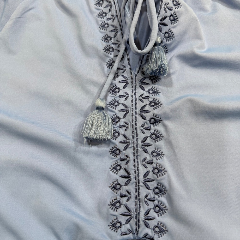 Cabana Life Periwinkle Blue Tiered Ruffle Dress Embroidered UPF 50+ M Coastal - Picture 9 of 16